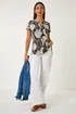 Roman Stone Textured Leaf Print V-Neck Stretch Top - Size 18 Image 3