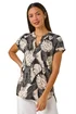 Roman Stone Textured Leaf Print V-Neck Stretch Top - Size 18 Image 1