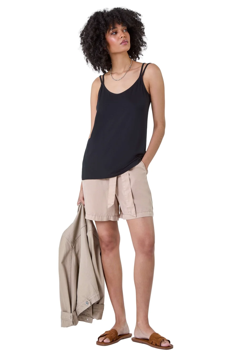 Roman Black Plain Double Strap V-Neck Stretch Vest Top - Size 18 Image 2