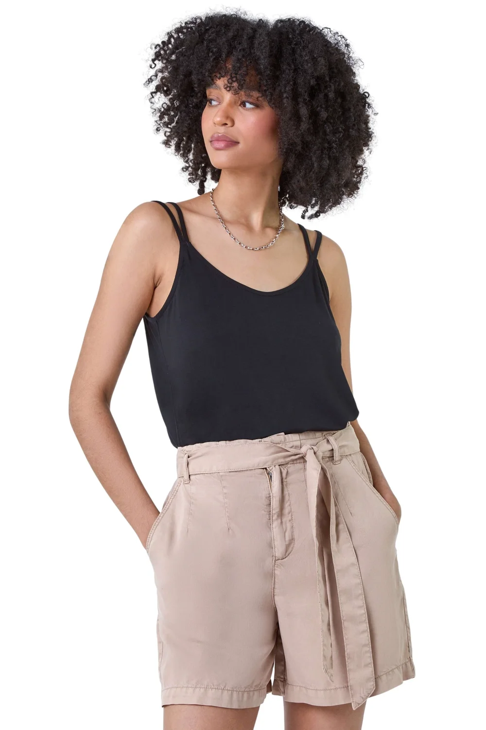 Roman Black Plain Double Strap V-Neck Stretch Vest Top - Size 18 Image 1