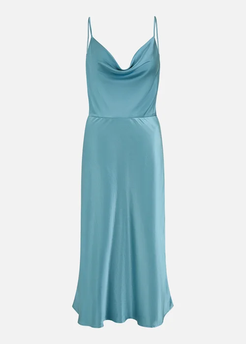 Yumi Blue Satin Cowl Neck Midi Dress - 14 Image 3