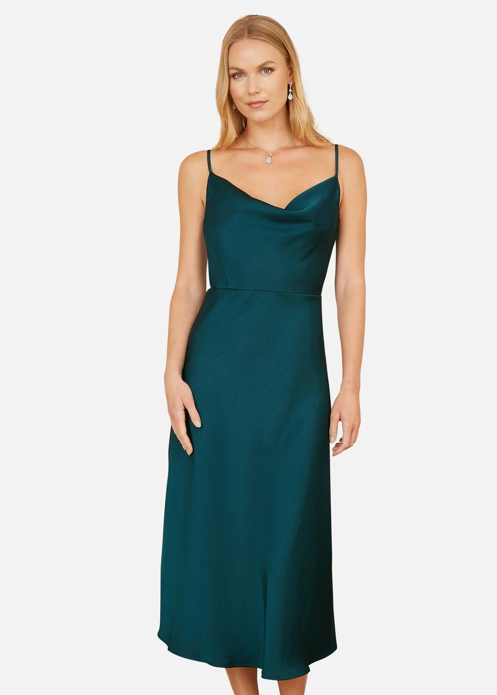 Yumi Green Satin Cowl Neck Midi Dress - 8 Image 2