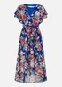 Yumi Blue Floral Wrap Midi Dress With Frill Hem - 16 Image 3
