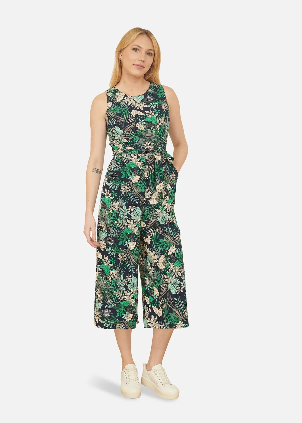 Yumi Navy Leaf Culotte Jumpsuit - Size 14 Image 2