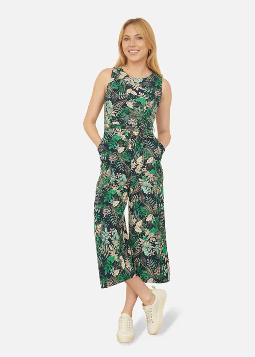 Yumi Navy Leaf Culotte Jumpsuit - Size 14 Image 1