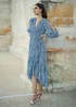 Yumi Blue Paisley Dipped Hemline Midi Dress With Open Long Sleeves - 16 Image 1