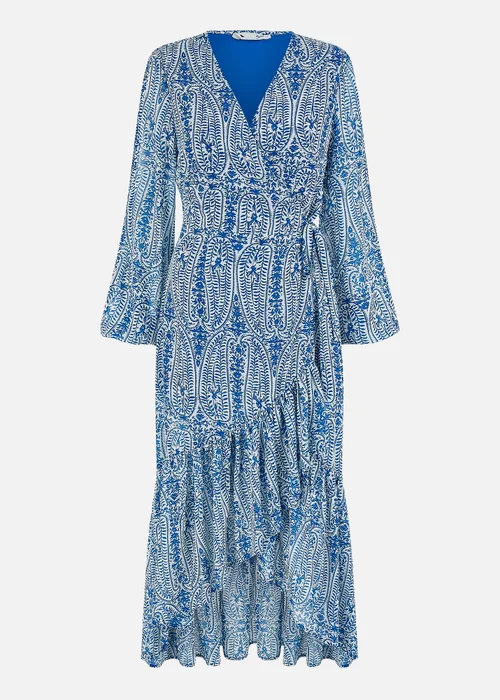 Yumi Blue Paisley Dipped Hemline Midi Dress With Open Long Sleeves - 16 Image 3
