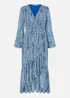 Yumi Blue Paisley Dipped Hemline Midi Dress With Open Long Sleeves - 16 Image 3