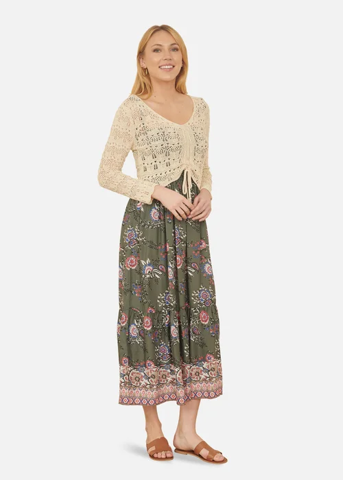 Yumi Beige Crochet Top With Front Ruching - Small Image 1