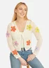 Yumi Ivory Tie Front Cardigan With Flower Design - Large Image 1