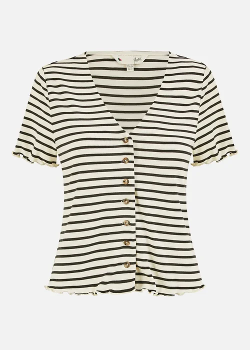 Yumi White Striped Cotton Jersey Lettuce Trim T-Shirt - Size 10 Image 3