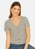 Yumi White Striped Cotton Jersey Lettuce Trim T-Shirt - Size 10 Image 2