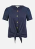 Yumi Navy Jersey Button Detail T-Shirt With Broderie Anglaise Sleeves And Tie Front - Size 18 Image 3