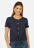 Yumi Navy Jersey Button Detail T-Shirt With Broderie Anglaise Sleeves And Tie Front - Size 18 Image 2