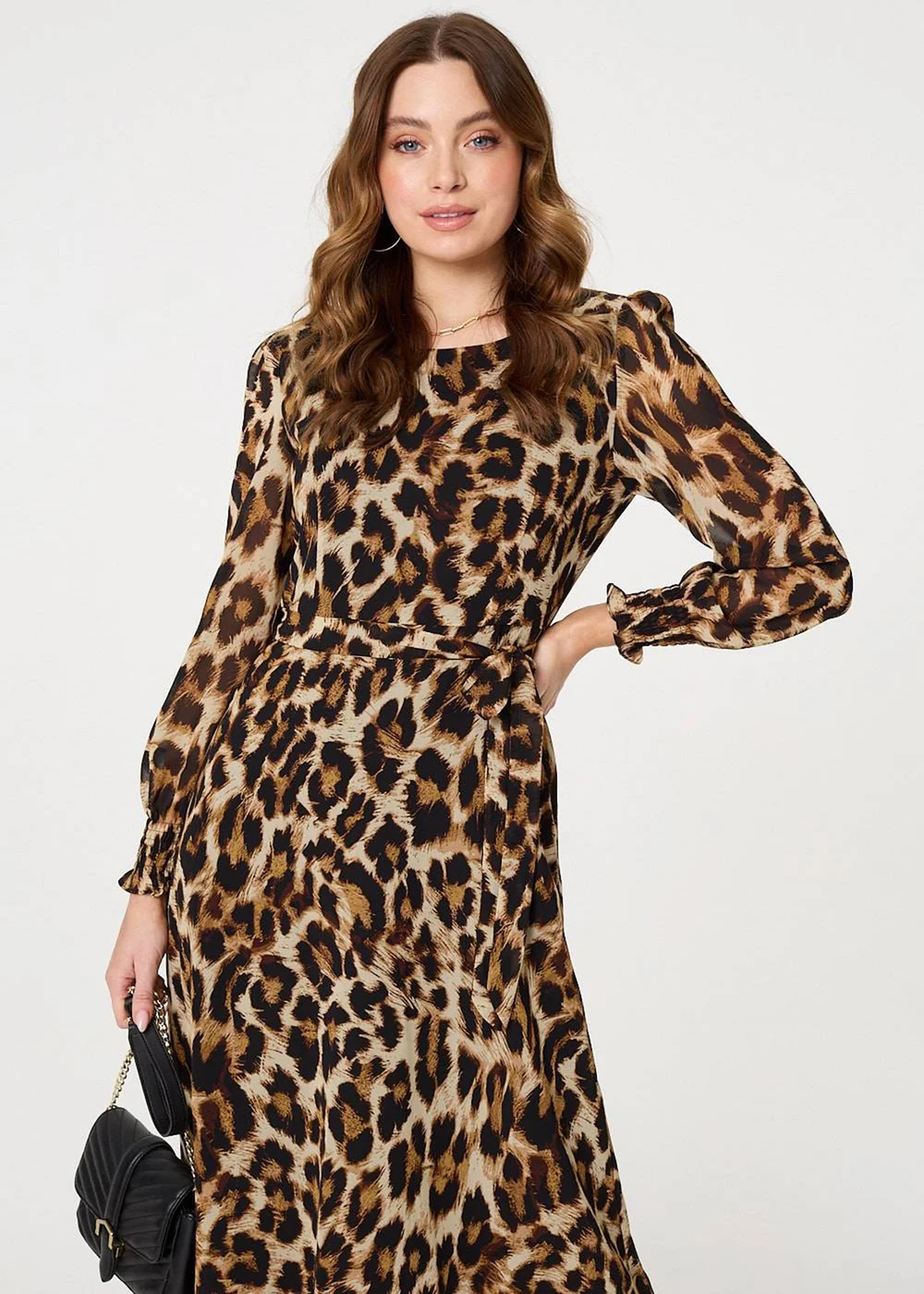 Izabel London Brown Animal Print Sheer Layered Maxi Dress - 8 Image 2