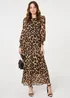 Izabel London Brown Animal Print Sheer Layered Maxi Dress - 8 Image 1