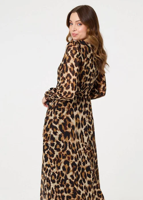 Izabel London Brown Animal Print Sheer Layered Maxi Dress - 8 Image 4