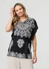Izabel London Black Paisley Print Tie Waist Kimono Blouse Top - M Image 2