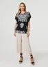 Izabel London Black Paisley Print Tie Waist Kimono Blouse Top - M Image 1