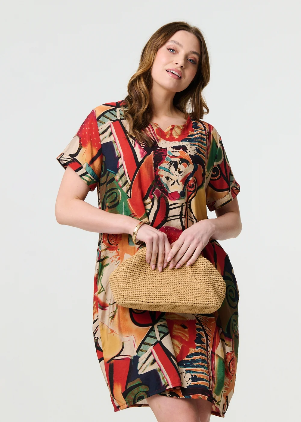 Izabel London Orange Abstract Print Relaxed Short Shift Dress - S/M Image 2