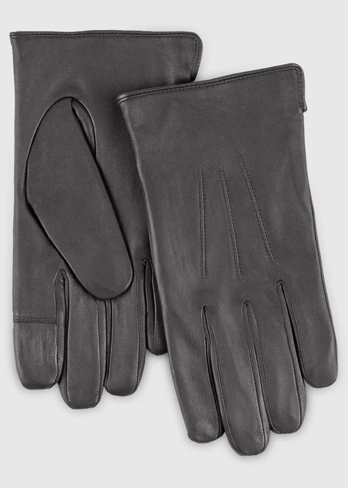 Totes Isotoner Grey Smartouch Water Repellent 3 Point Leather Gloves - Small/Medium Image 1