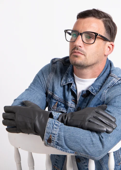Totes Isotoner Grey Smartouch Water Repellent 3 Point Leather Gloves - Small/Medium Image 2