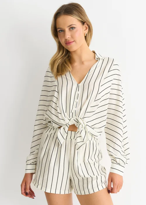 Gini London Cream Long Sleeve Batwing Stripe Shirt - 12 Image 3