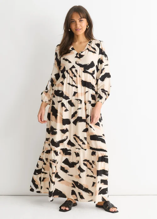 Gini London Cream Animal Print Smock Maxi Dress - 8 Image 1