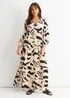 Gini London Cream Animal Print Smock Maxi Dress - 8 Image 1