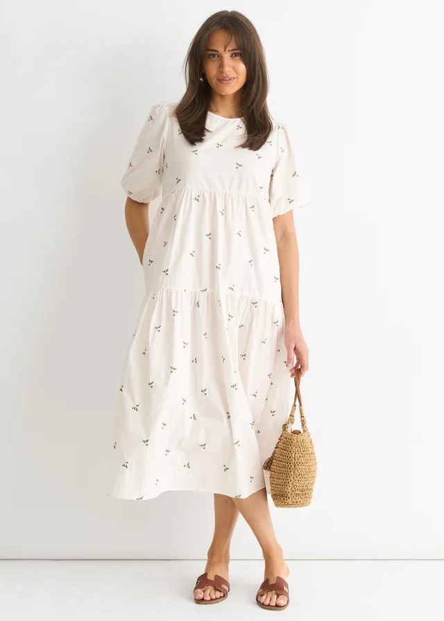 Gini London White Broderie Cotton Smock Midi Dress