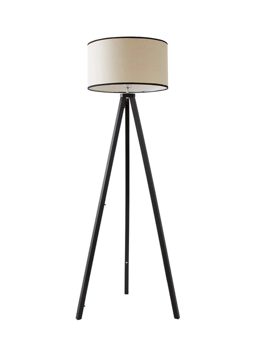 ValueLights Barbro Tripod Wood Black Floor Lamp with Large Drum Trim Shade - One Size Image 2