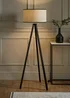 ValueLights Barbro Tripod Wood Black Floor Lamp with Large Drum Trim Shade - One Size Image 1