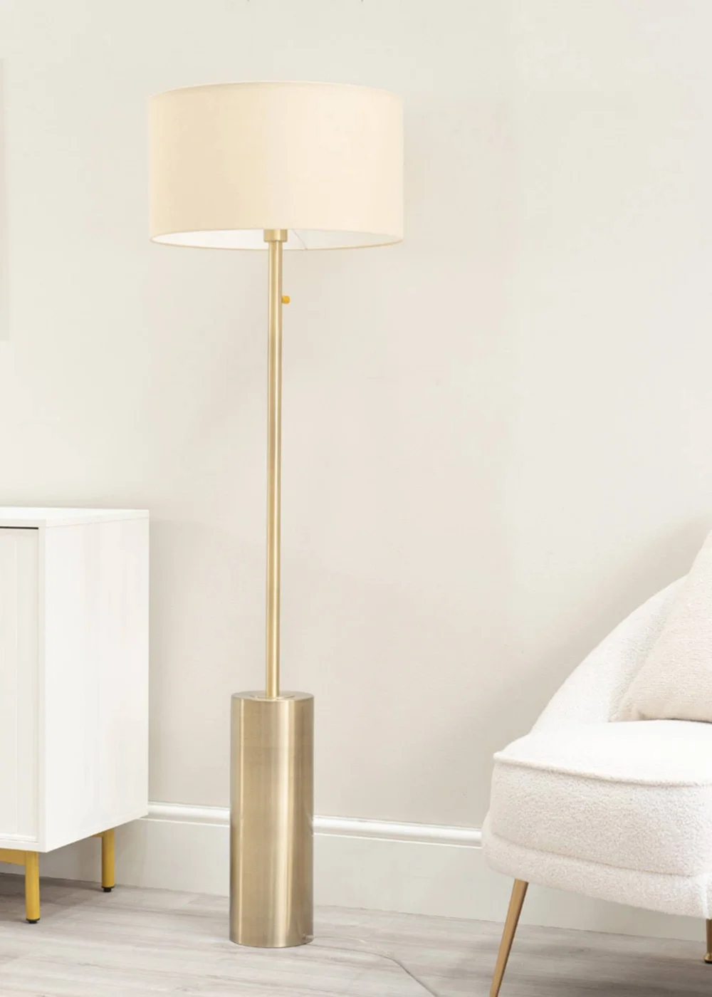 ValueLights Lexy Dimmable Plated Gold Floor Lamp with Large Drum Shade - One Size Image 1