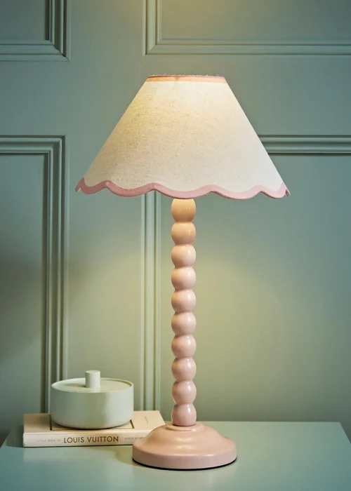 ValueLights Bobbles Painted Pink Table Lamp with Small Tapered Shade - One Size Image 1
