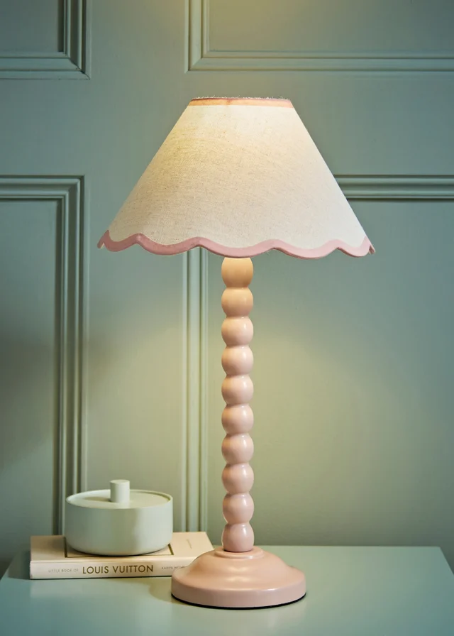 ValueLights Bobbles Painted Pink Table Lamp with Small Tapered Shade