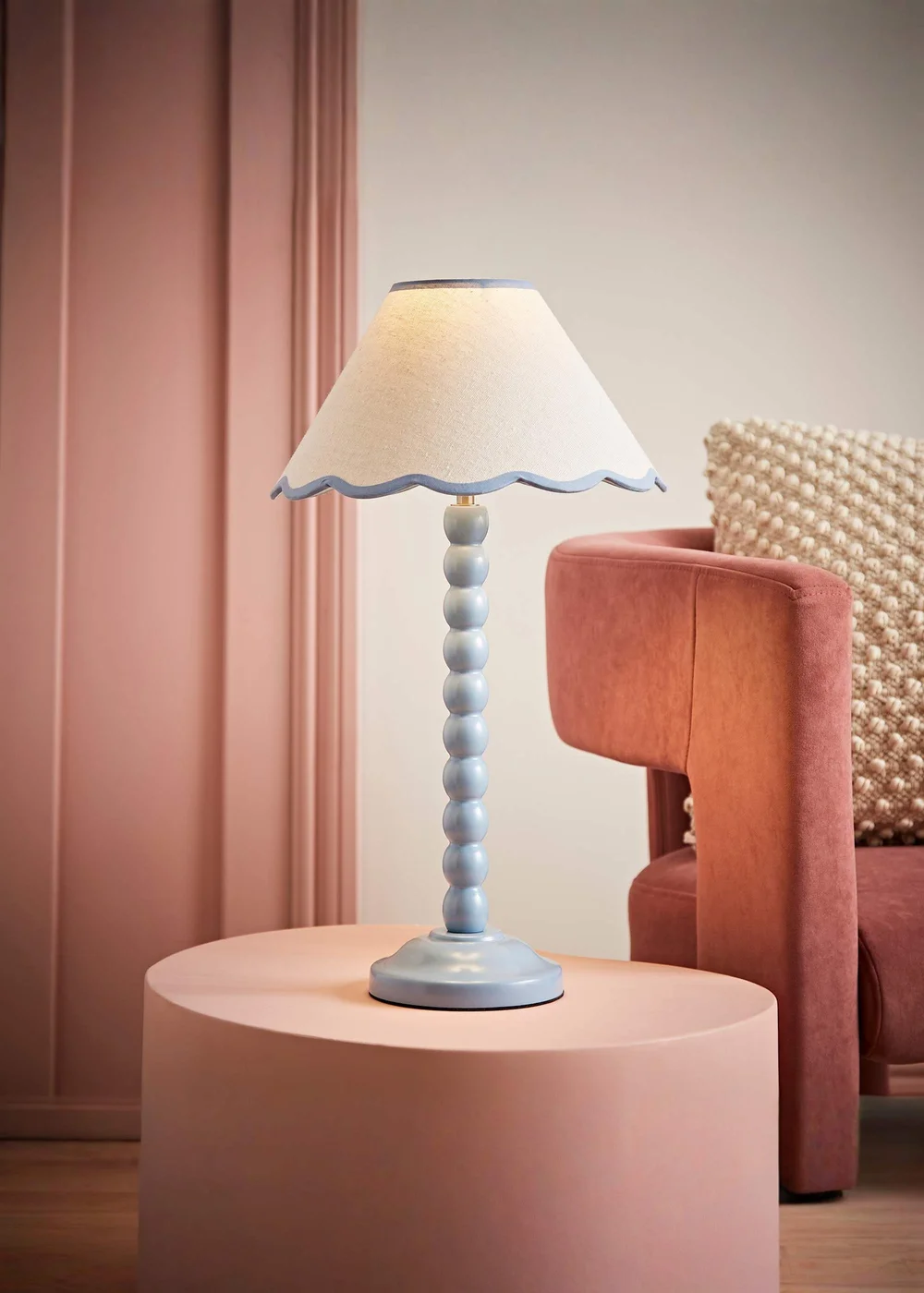 ValueLights Bobbles Painted Blue Table Lamp with Large Tapered Shade - One Size Image 1