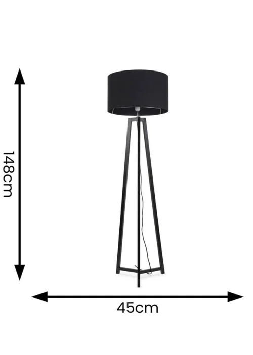 ValueLights Lottie Painted Black Floor Lamp with Large Drum Shade - One Size Image 4