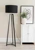 ValueLights Lottie Painted Black Floor Lamp with Large Drum Shade - One Size Image 1