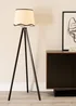 ValueLights Barbro Tripod Wood Black Floor Lamp with Large Tapered Trim Shade - One Size Image 1