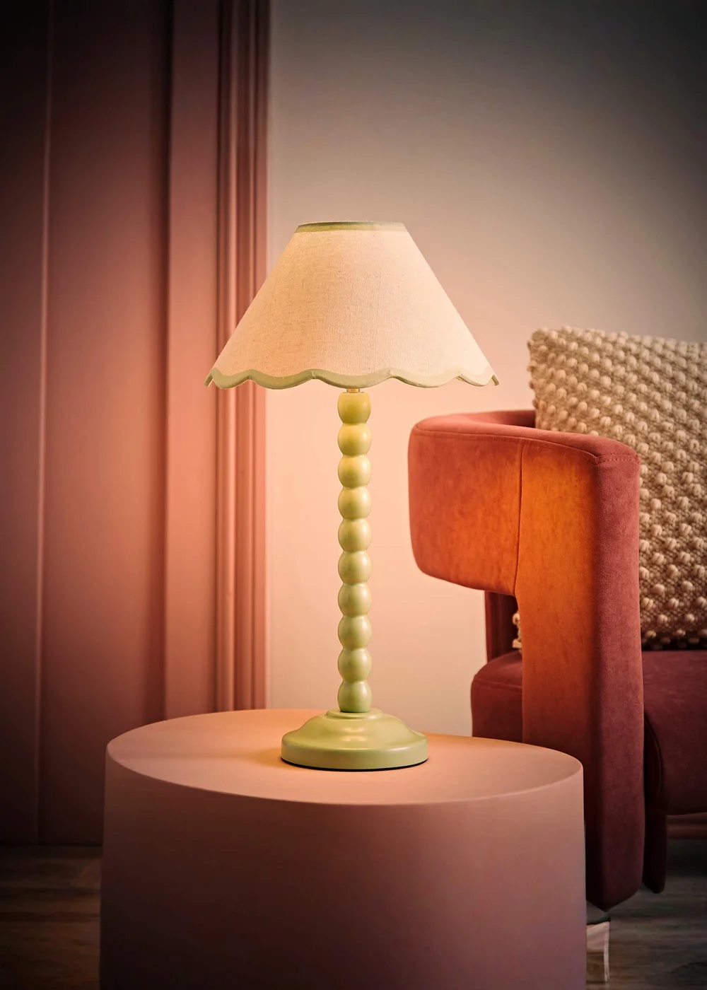 ValueLights Bobbles Painted Green Table Lamp with Small Tapered Shade - One Size Image 2