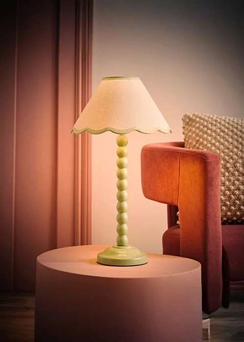 ValueLights Bobbles Painted Green Table Lamp with Small Tapered Shade - One Size Image 2