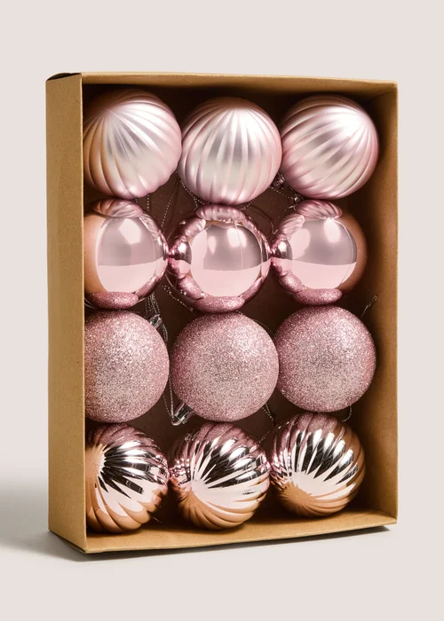 12 Pack Pink Baubles Image 1