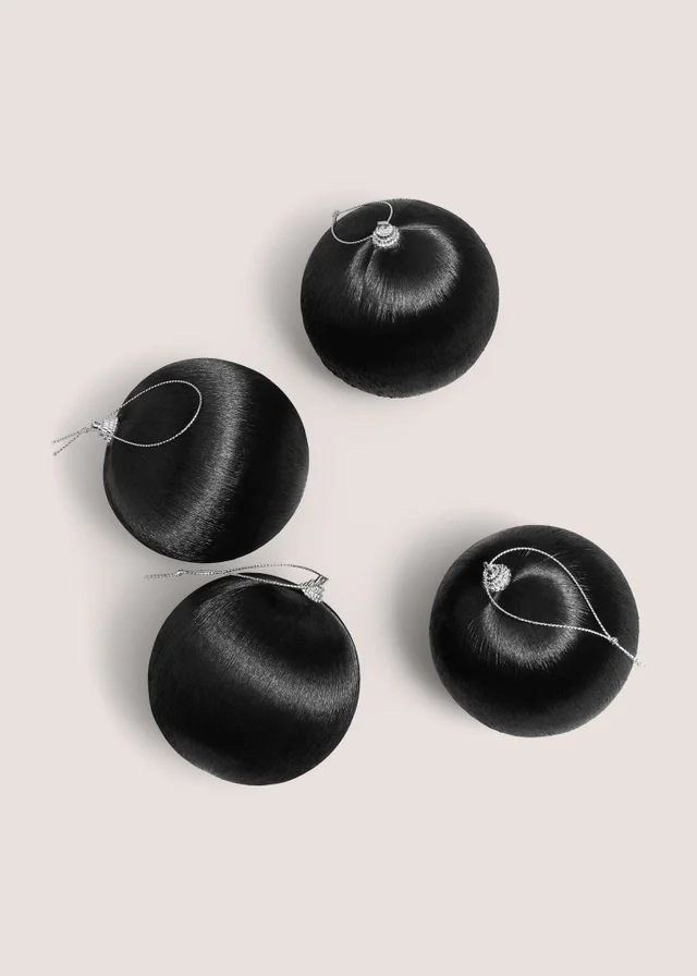 4 Pack Black Satin Baubles