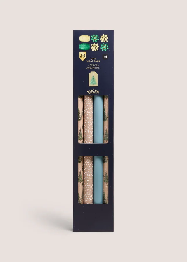 4 Pack Neutral Kraft Christmas Trees Gift Wrap Set