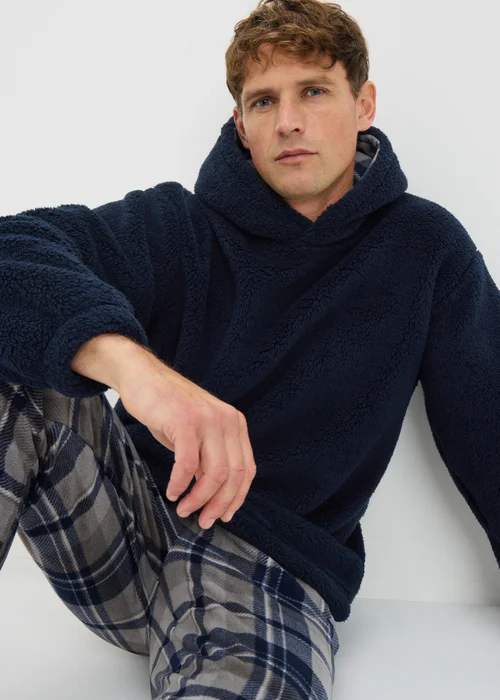 Navy Check Hooded Fleece Pyjama Set - XXL Image 2