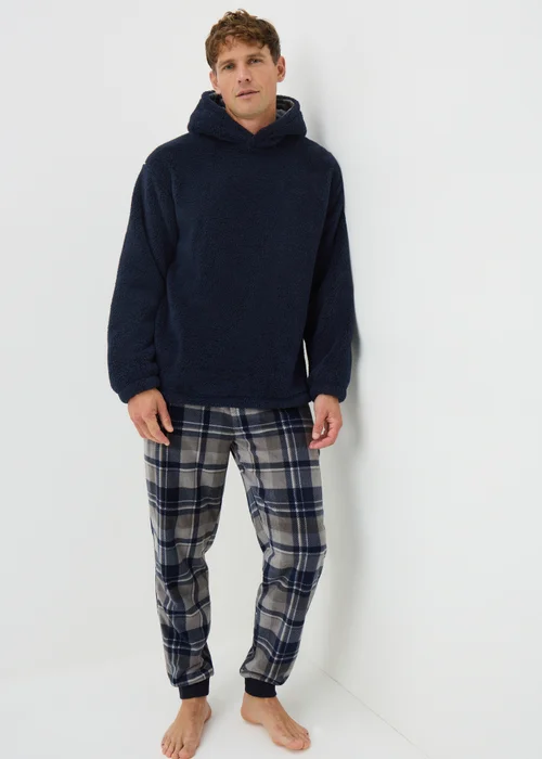 Navy Check Hooded Fleece Pyjama Set - XXL Image 1