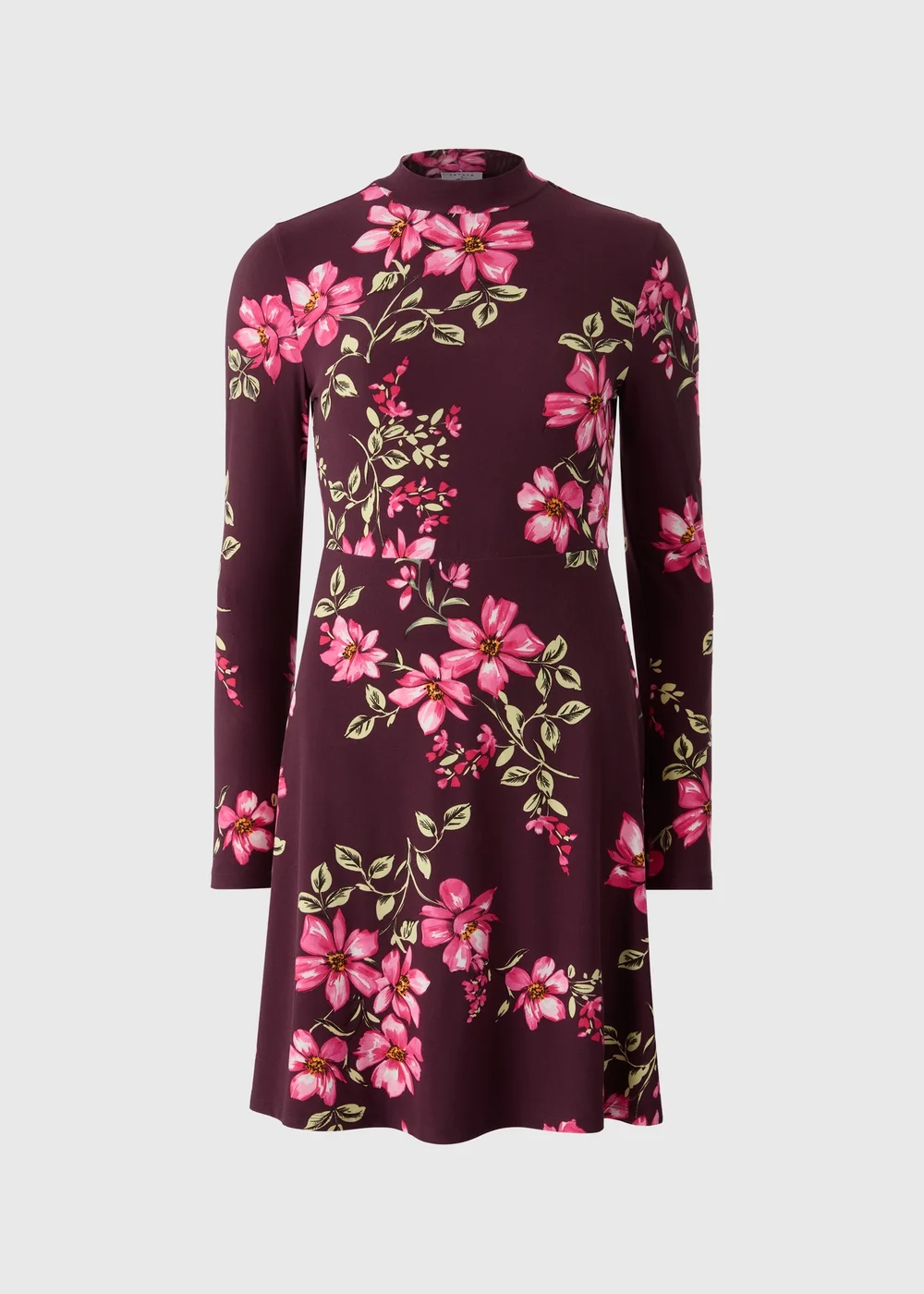 Burgundy Large Floral Mini Dress - 28 Image 2