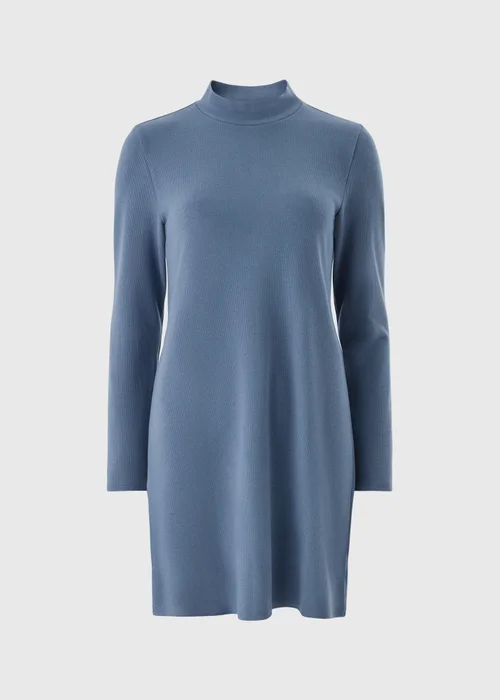 Blue High Neck Cosy Mini Dress - Size 24 Image 4