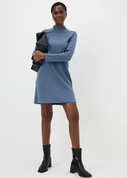 Blue High Neck Cosy Mini Dress - Size 24 Image 1