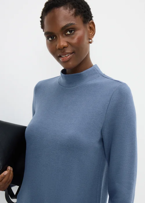 Blue High Neck Cosy Mini Dress - Size 24 Image 2